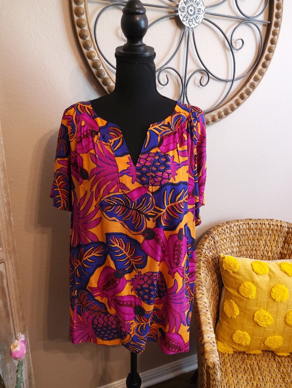 Workshop Republic Clothing Vibrant Pineapple Print Tunic - Pink & Orange & Blue